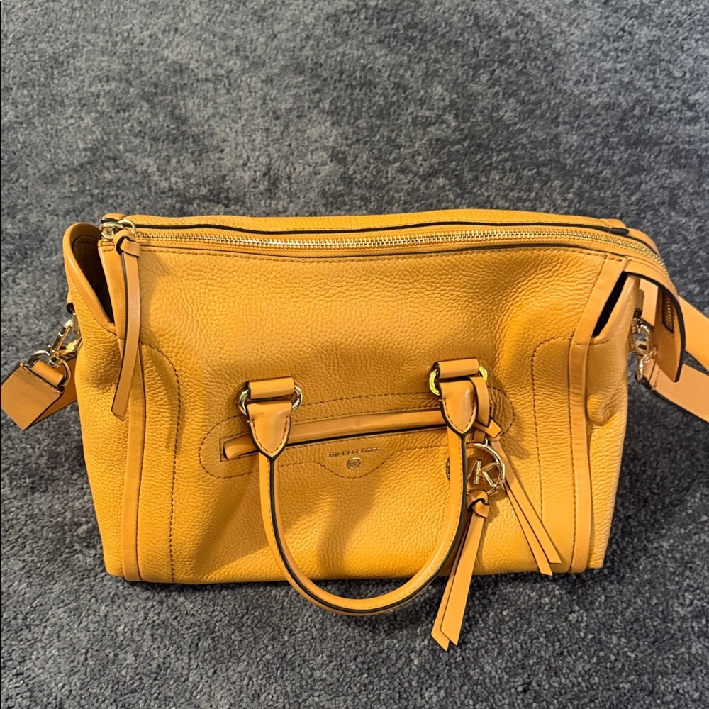 Michael Kors Yellow Pebbled Leather Satchel with Charm
